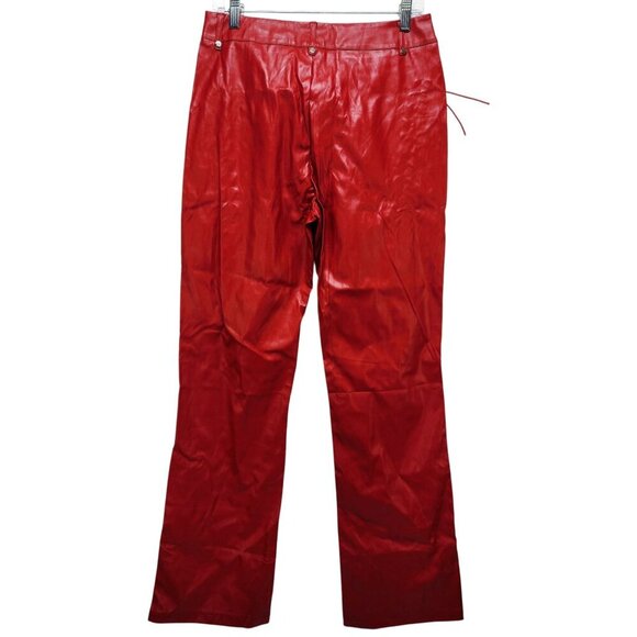 Red Lace-Up Womens Faux Leather Pants With Grommet Details & Flared Legs Size L - Picture 1 of 9